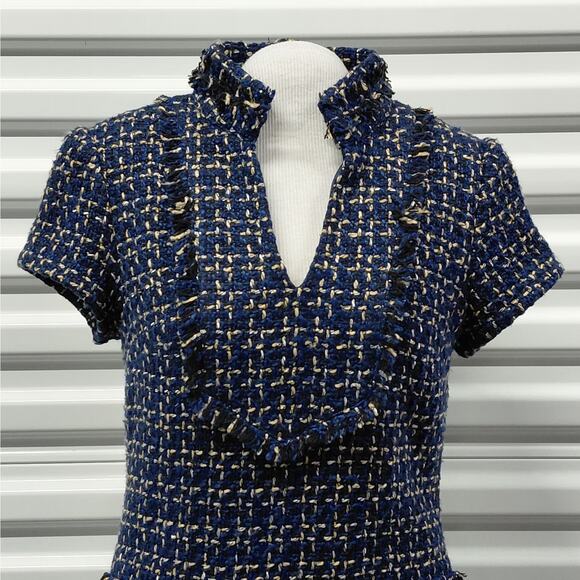 Sail to Sable Dress Womens Sz 2 Navy Blue Tweed Bouclé Luxury Retro Office Chic - Picture 5 of 11